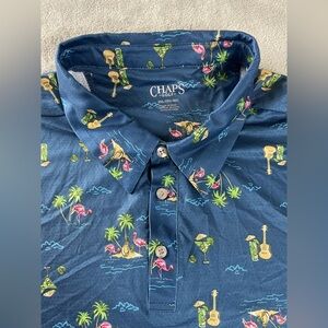Chaps Golf Polo Shirt Men's Size 3XL Tropical Beach Palm Tree Flamingo Hawaiian